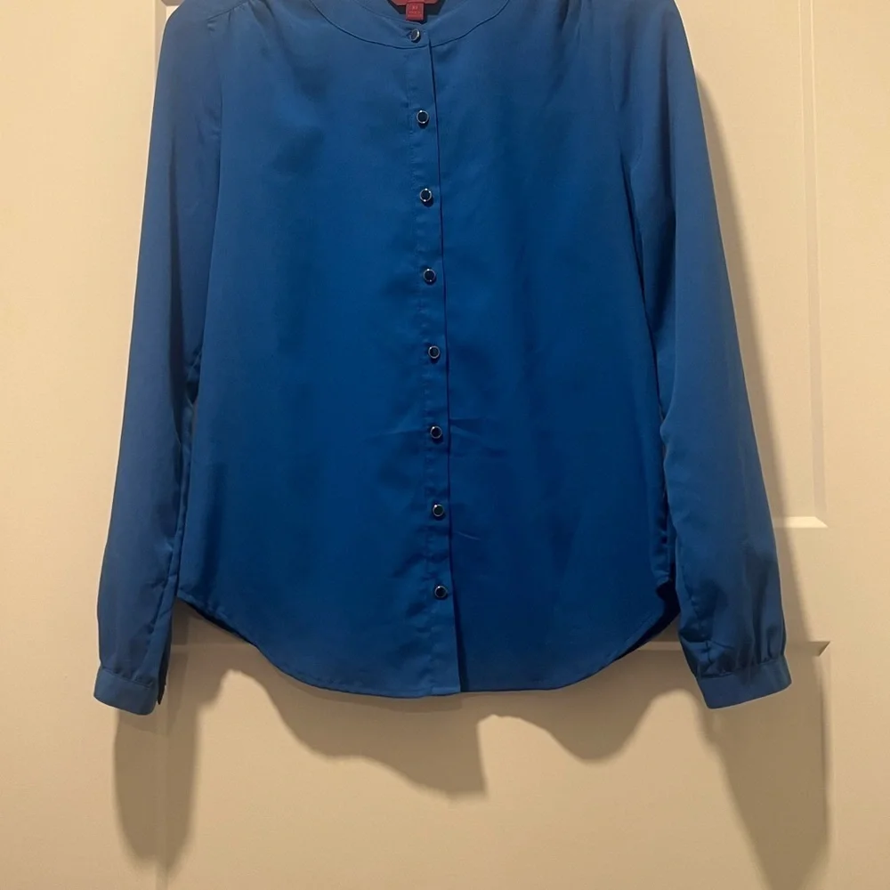 212 Collection Blue Mandarin Collar Long Sleeve Shirt - Picture 3 of 4